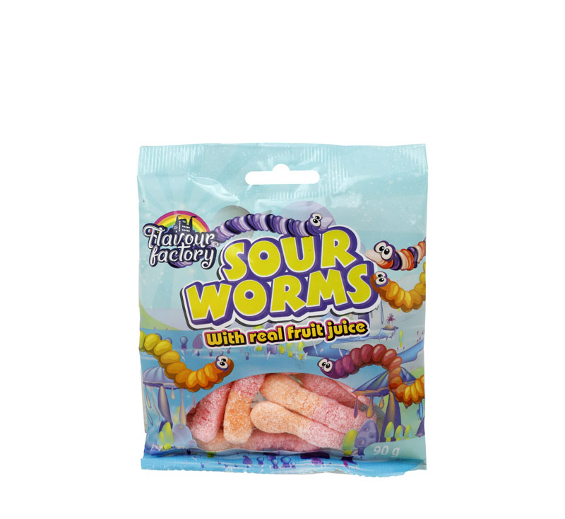 Sweets Flavour Factory Sour Worm 90g The Crazy Store