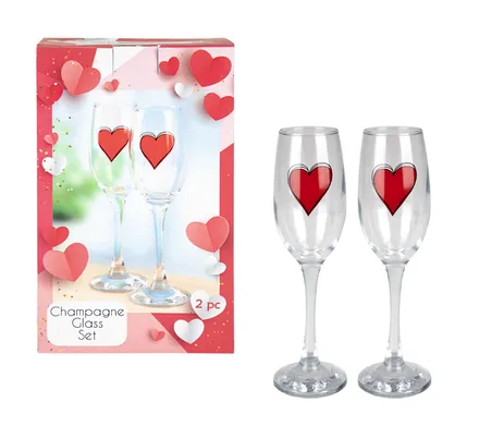 Champagne Glass With Heart Print, Pair