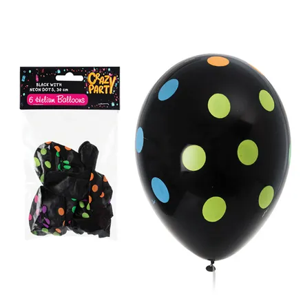 Black Balloons With Polka Dots, 6-Pack