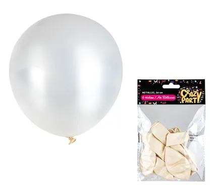 Metallic White Balloons, 6-Pack