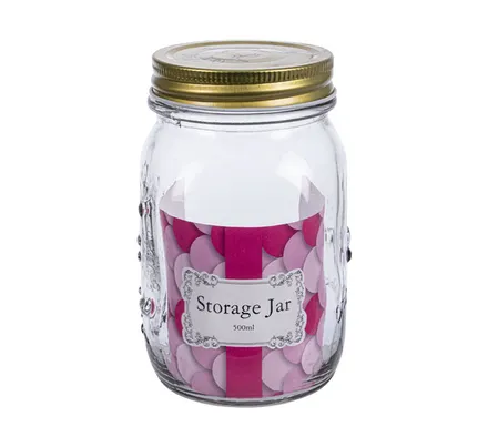 Embossed Glass Storage Jar, 500ml