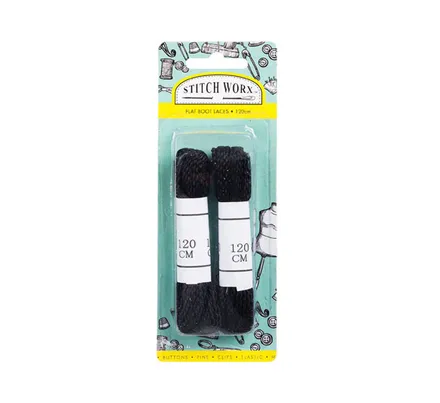 Flat Boot Laces, 120cm, Black