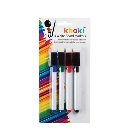 White Boards Marker With Eraser, 4-Piece