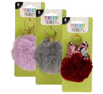 Key Chain Faux Fur 9cm Assorted Colours