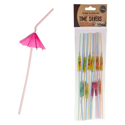 Flexible Straws With Umbrellas, 12-Piece