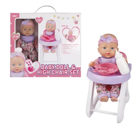 Baby With High Chair & Accessories 30cm