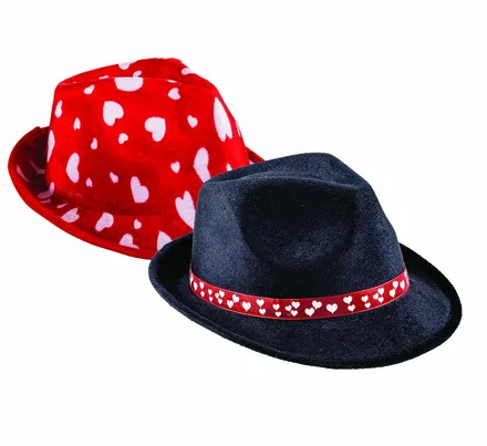 Dress Hat Fedora With Printed Hearts