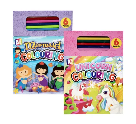 Girls Colouring Pad With Pencil Crayons