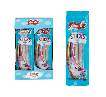 Docile Sour Gummy Sticks Rainbow, 15g